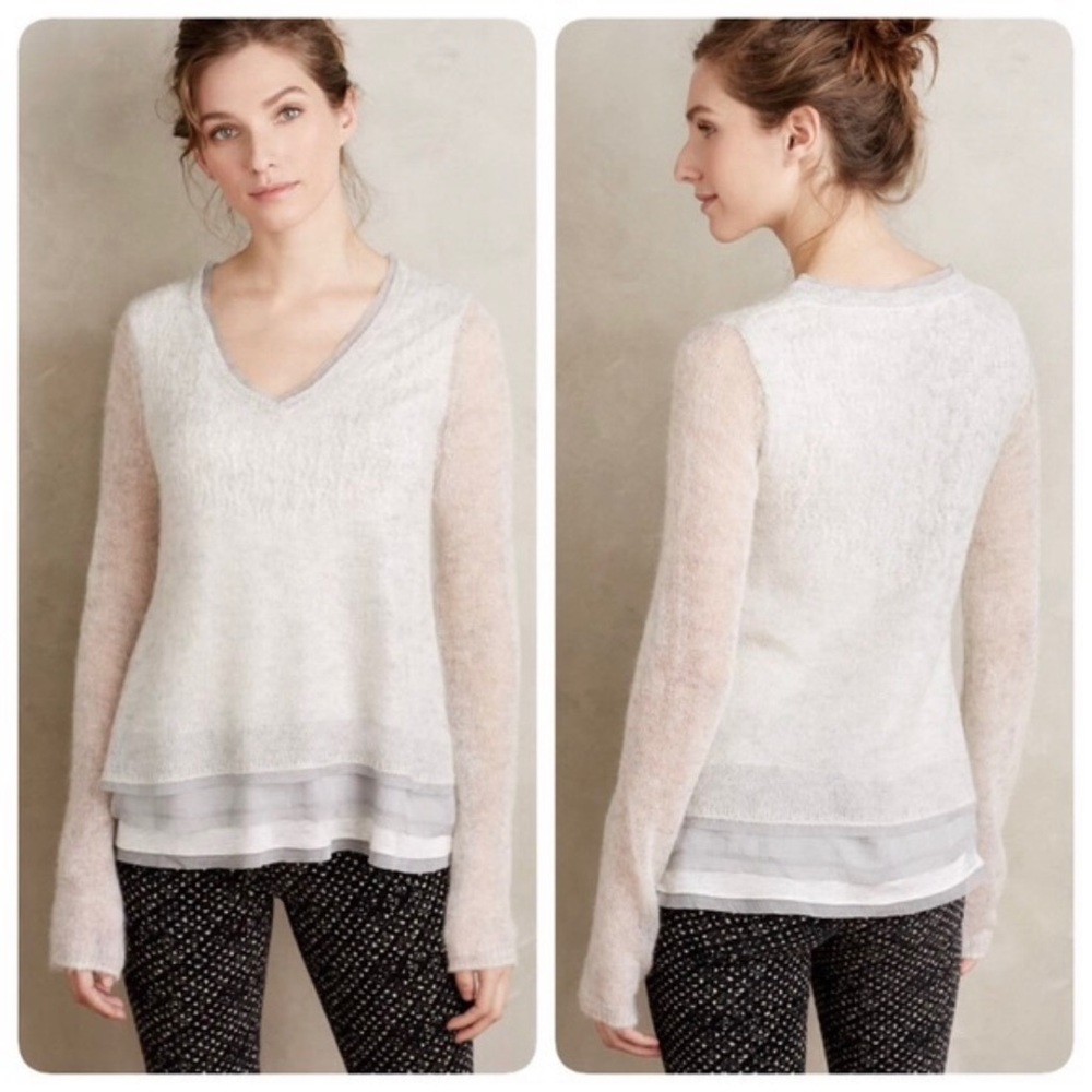 Anthropologie V Neck Gray Knit Sweater